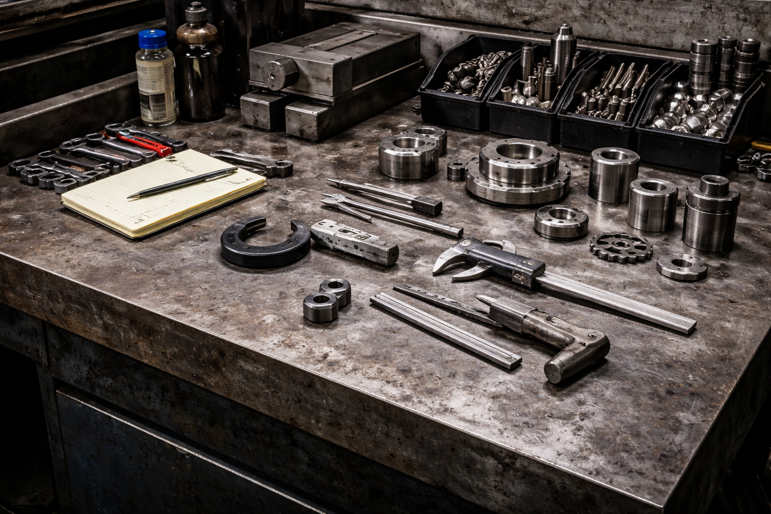 Рабочий стол с металлическими деталями